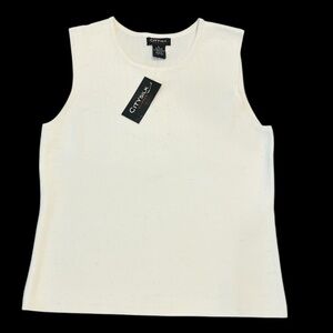 New City Silk Medium Stretch Sleeveless Round Neck Cream Top